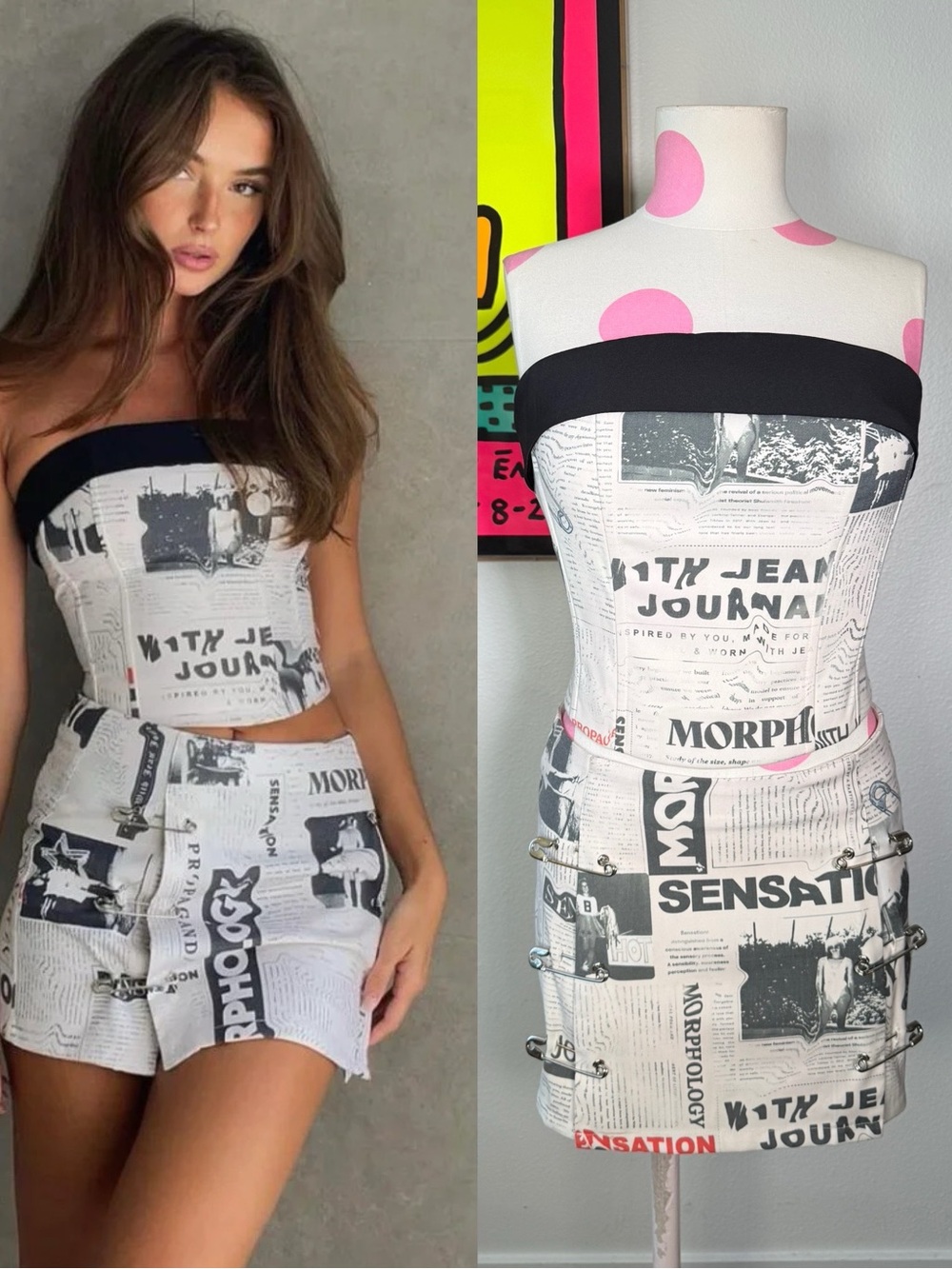 With Jean Read All About It Set Small Corset & XS Safety Pin Skirt Newspaper